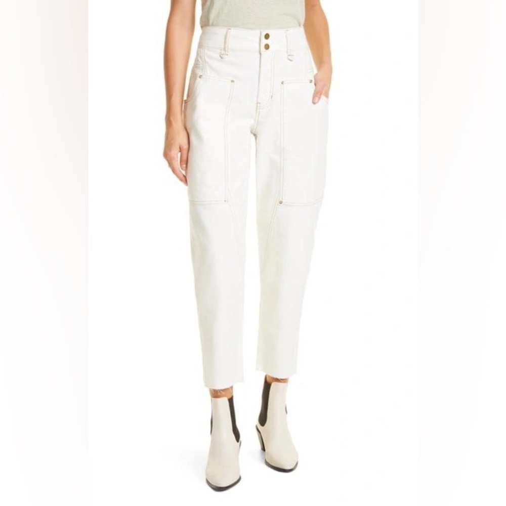 FRAME Double-Button Twisted Utility Crop Pants in Ecru